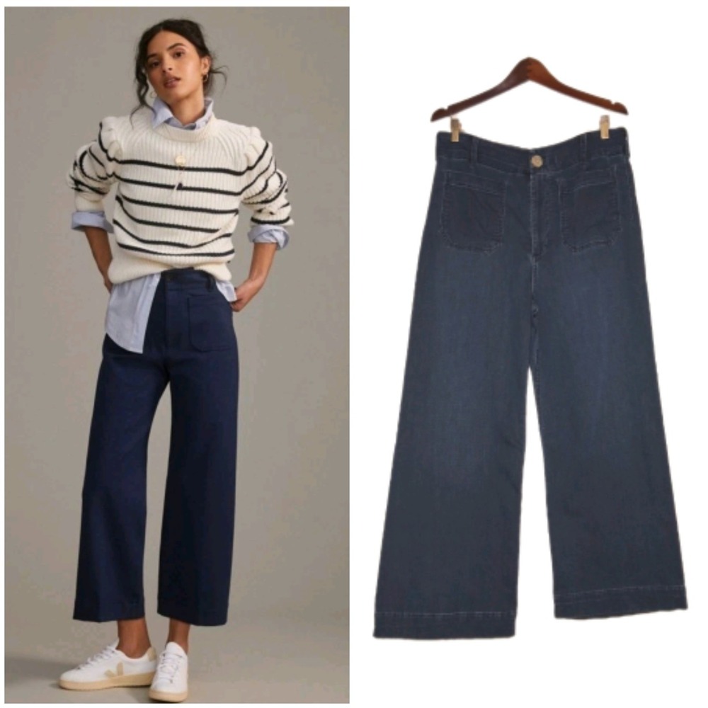 Anthropologie Maeve The Colette Pants Women's 31 Navy Wide Leg High Rise - Picture 1 of 10